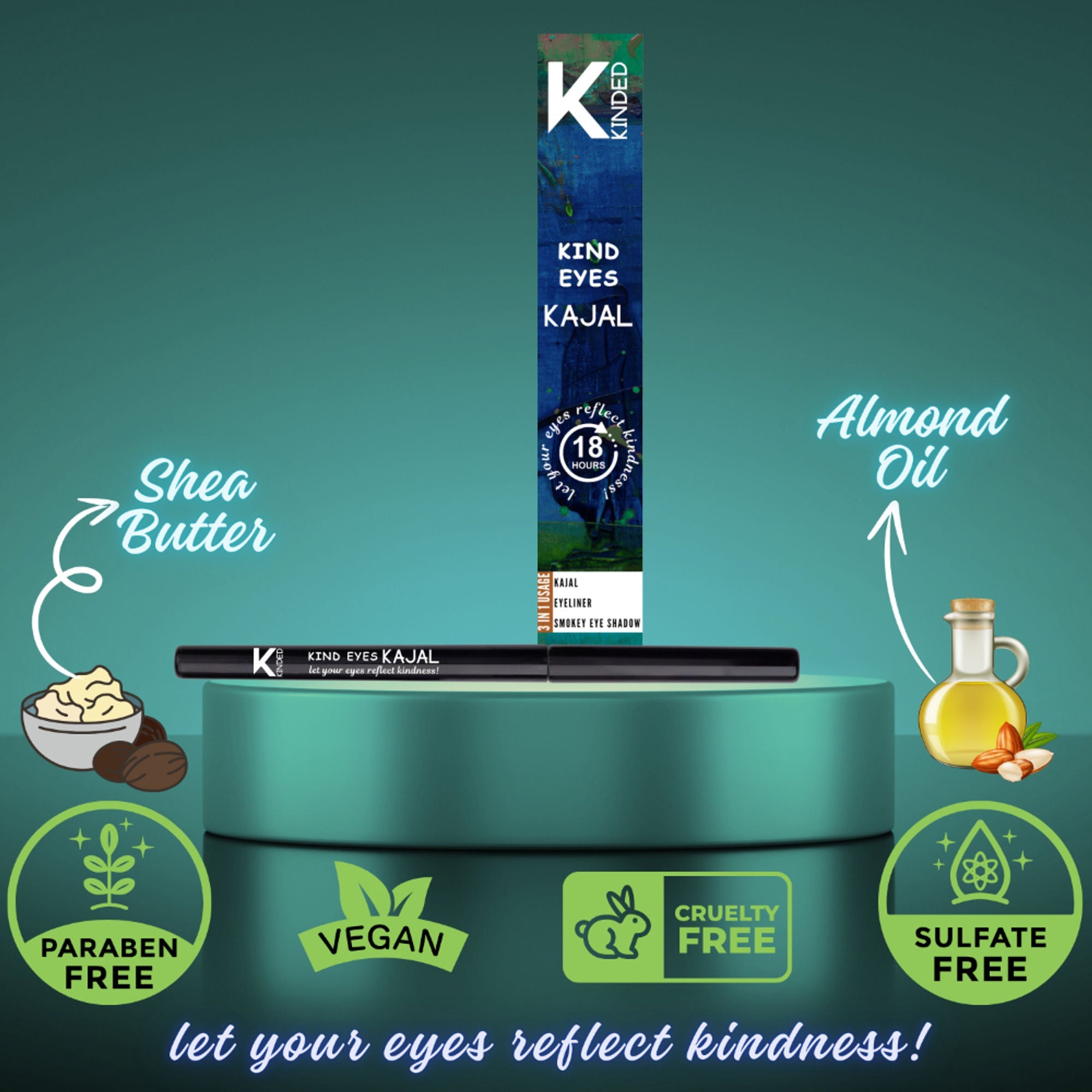 KINDED Kind Eyes Kajal 3 In 1 Kohl Kajal Eye Liner Smokey Eye Shadow - 05 Butterfly Blue