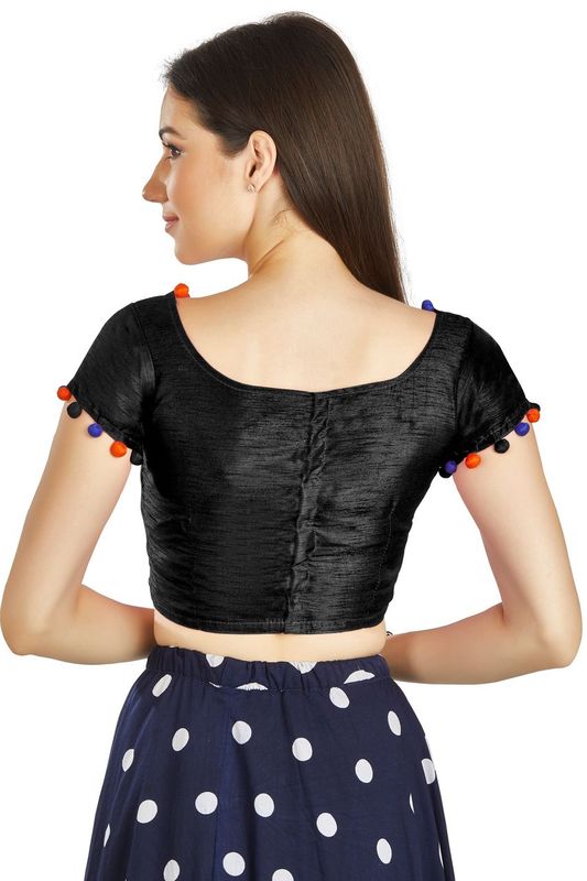 Aastha fashion Black Art Sleek Boat Neck Blouse Work Potli Design In Neck Or Sleeve