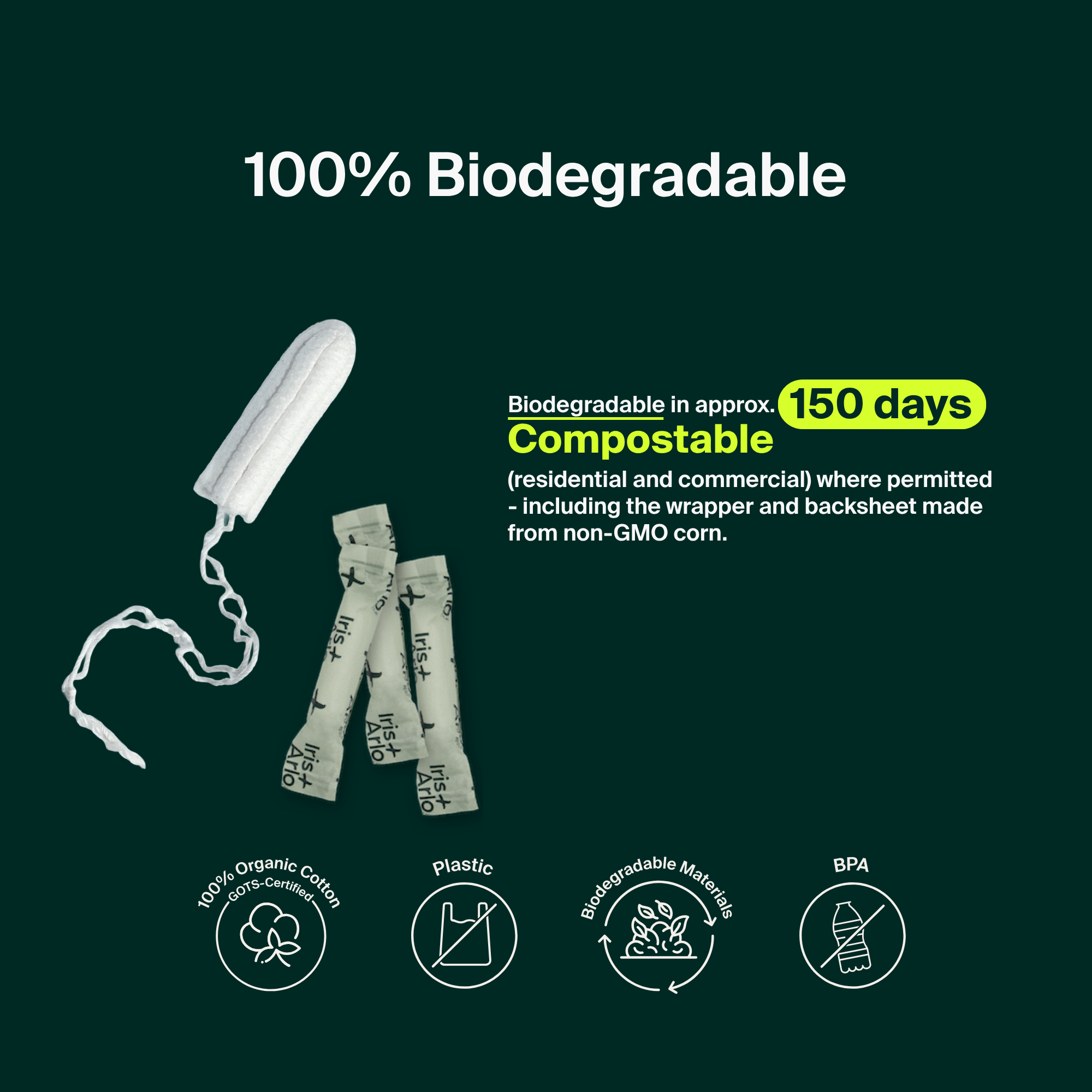 100% Organic Cotton Non-Applicator Tampons