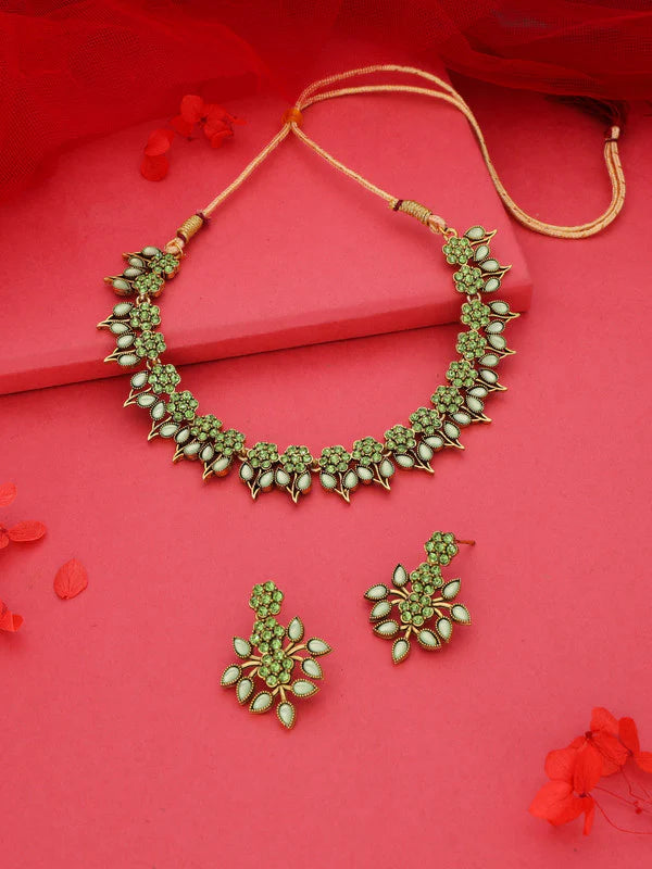 Tehzeeb Creation Sea Green colour star design stone studded nacklace with earrings THZ172