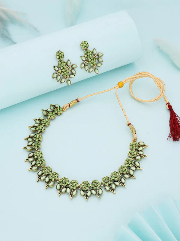 Tehzeeb Creation Sea Green colour star design stone studded nacklace with earrings THZ172