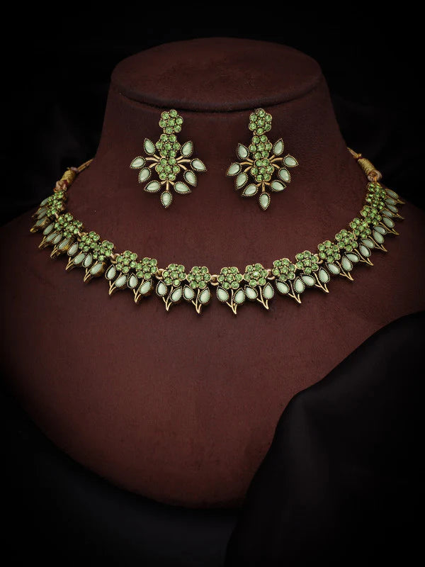 Tehzeeb Creation Sea Green colour star design stone studded nacklace with earrings THZ172