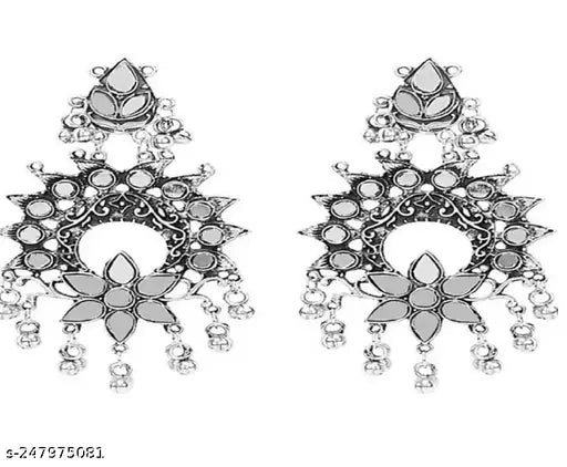 WOMENS SILVER COLOUR OXIDISED NACKLACE AND EARRINGS WITH WHITE KUNDAN THZ020