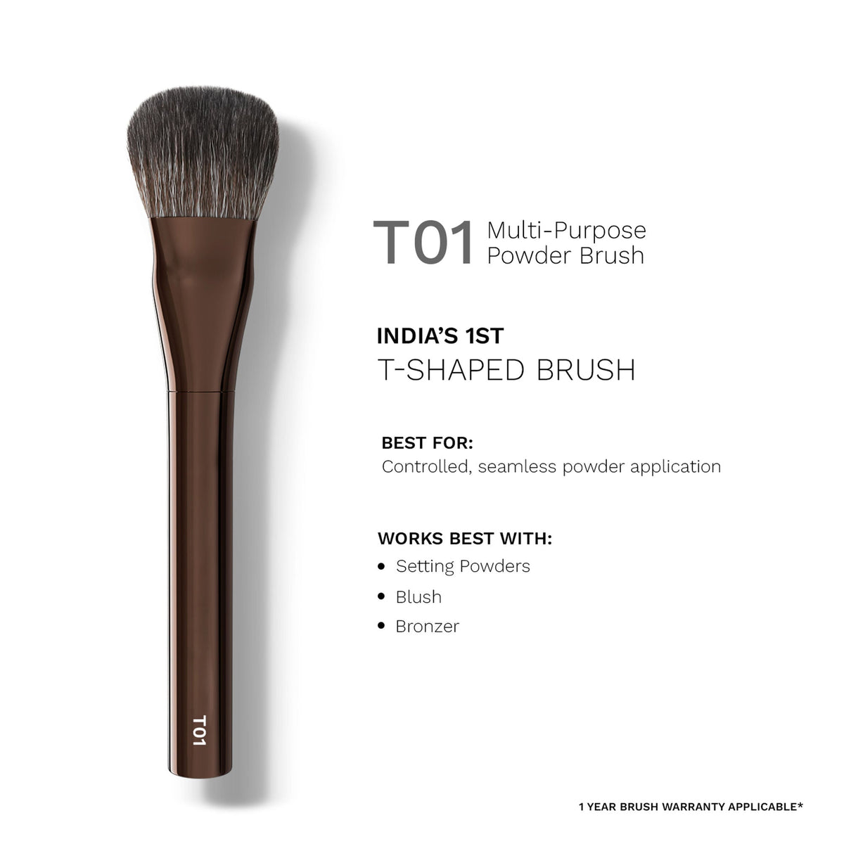 PAC Studio T01 Multi-Purpose Powder Brush - Densely Packed Synthetic Bristles, Ideal for Blush & Contour