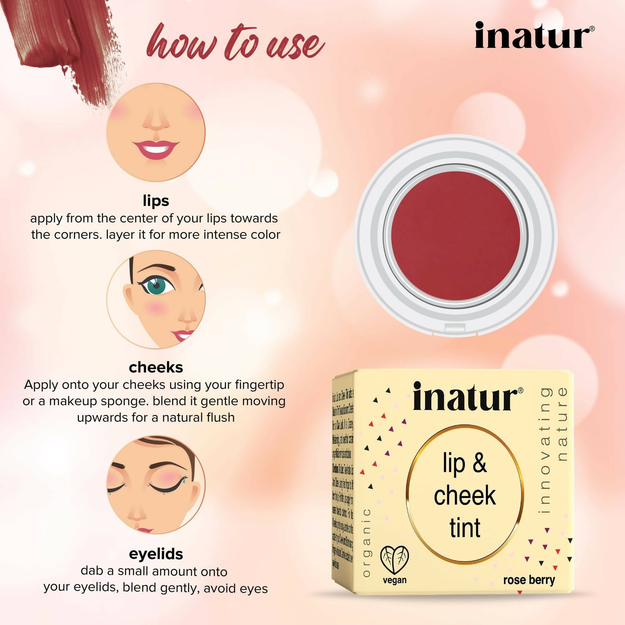 Inatur Lip and Cheek Tint Rose Berry