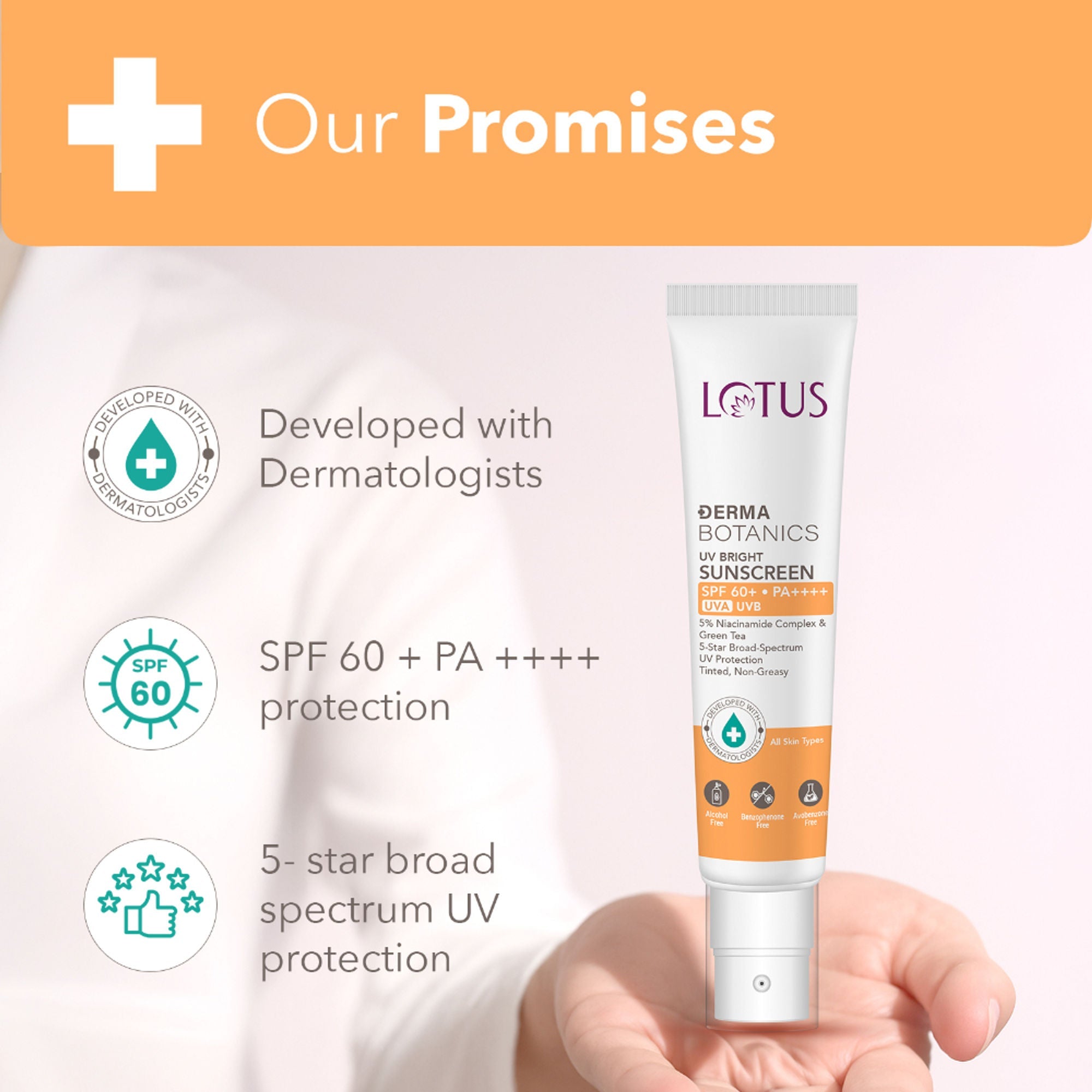 Lotus DermaBotanics 5% Niacinimide Complex + Green Tea UV Bright Sunscreen SPF 60 + PA++++