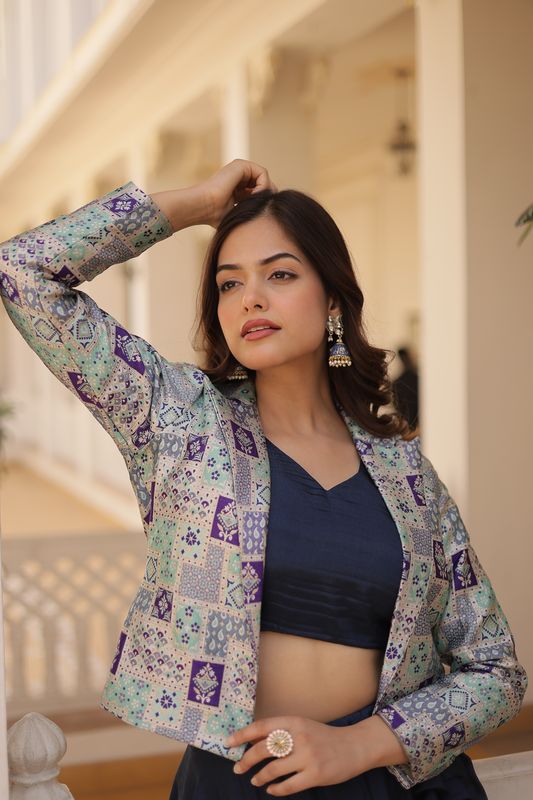 Aastha fashion navy blue Lehenga jquard koti febric embroidery