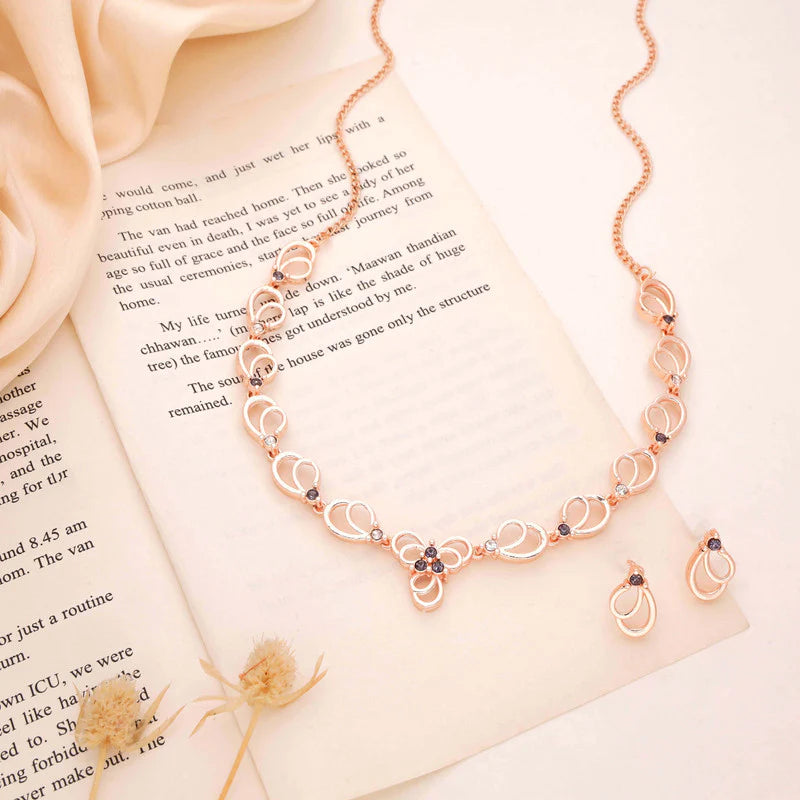 Tehzeeb Creations gold pleated choker lavender stone nacklace with stud earrings THZ262