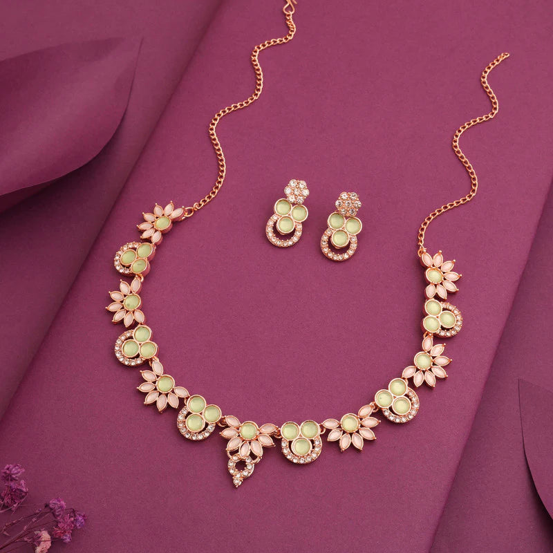 Tehzeeb Creation gold pleate sea green choker nacklace with stud THZ296