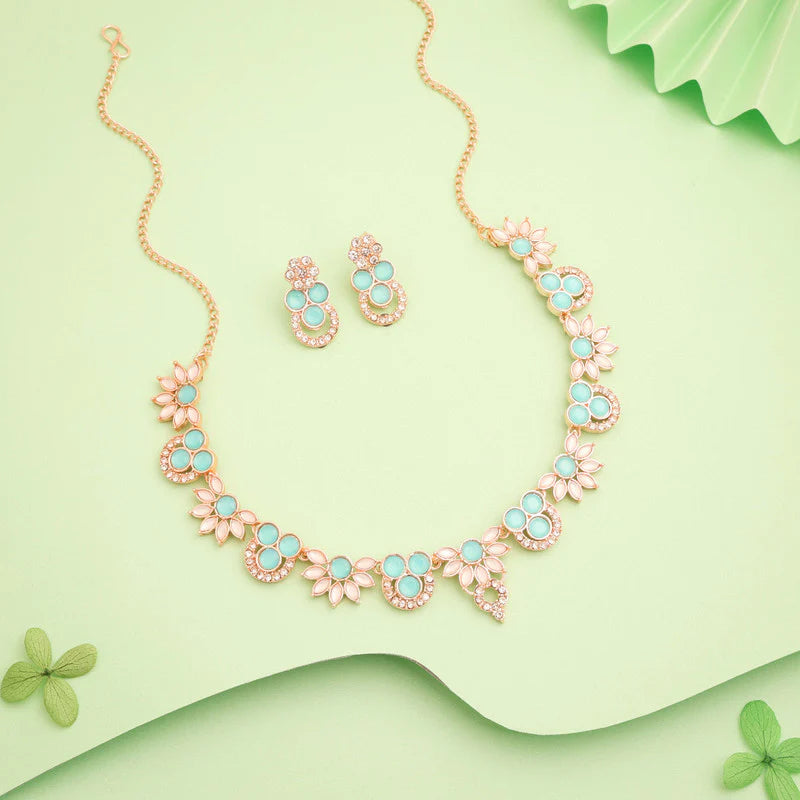 Tehzeeb Creation gold pleate sky blue choker nacklace with stud THZ297