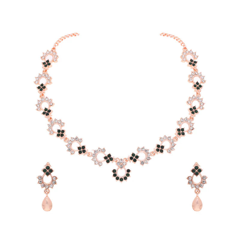 Tehzeeb Creation gold pleated green diamond nacklace with earrings THZ299