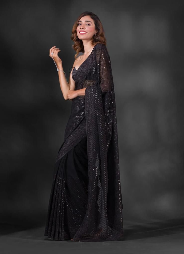 Aastha Black Heavy Georgette Fabric Beautiful Sequence embroidery work