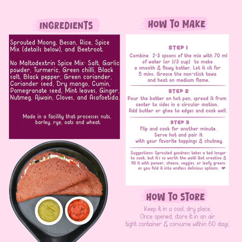 Gladful Beetroot Chilla with Sprouted Moong Mix