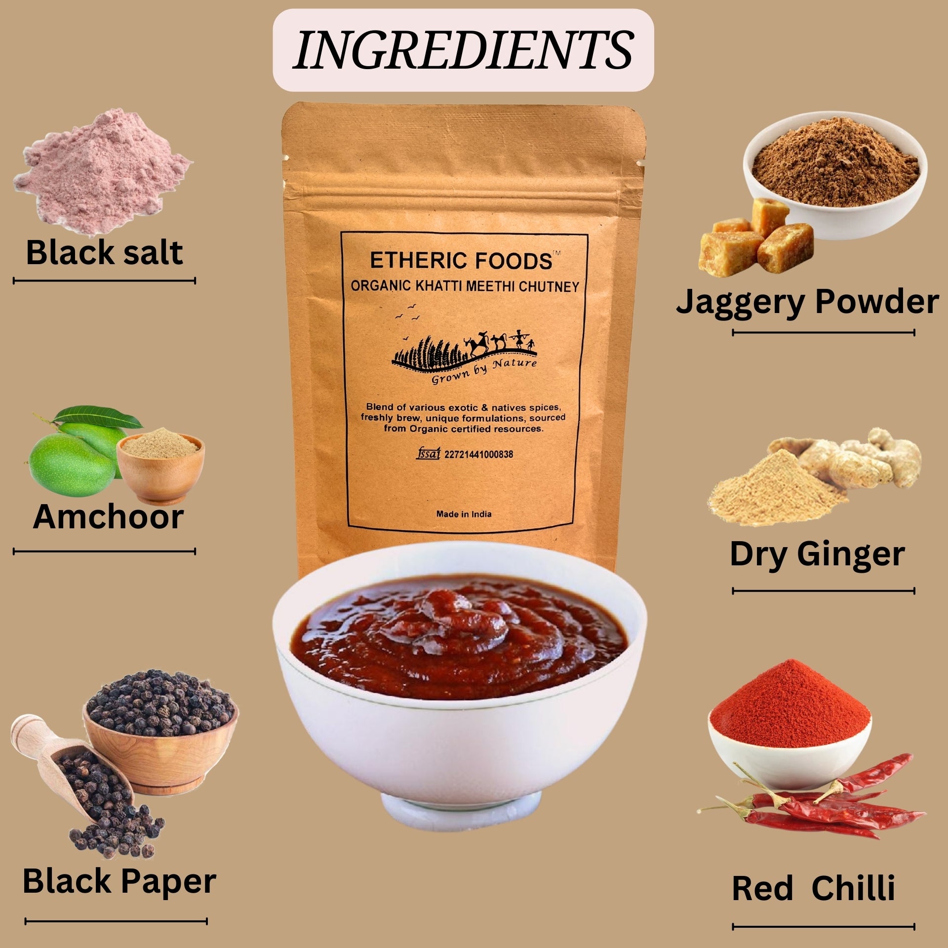 Etheric Foods Khatti Meethi (Sonth) Chutney Powder ( 100 gms) | Instant Chutney Old Delhi Style I Chat Flavor for Panipuri , Dahi Bhalla , Aloo Tikki