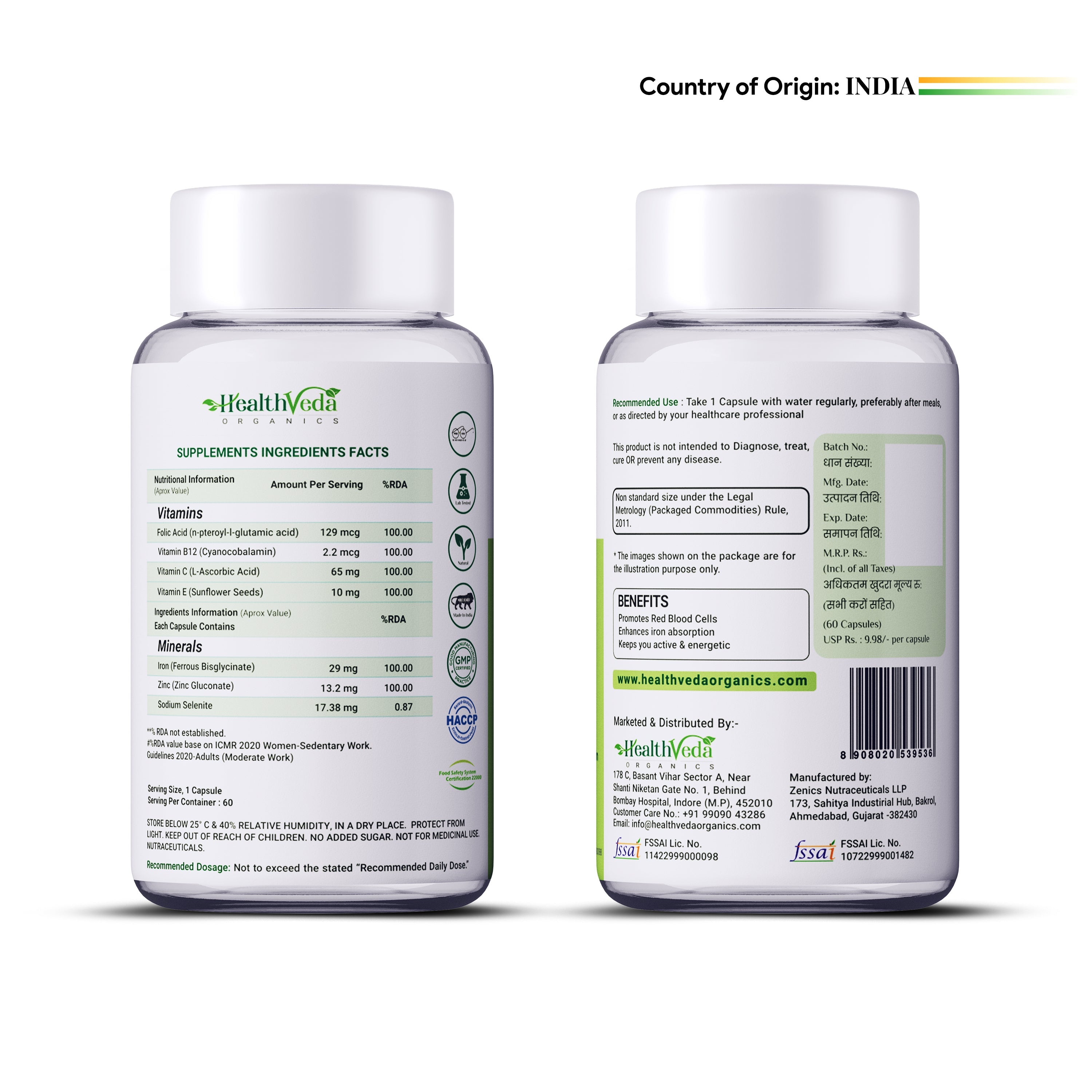 Health Veda Organics Iron + Folic Acid Capsules