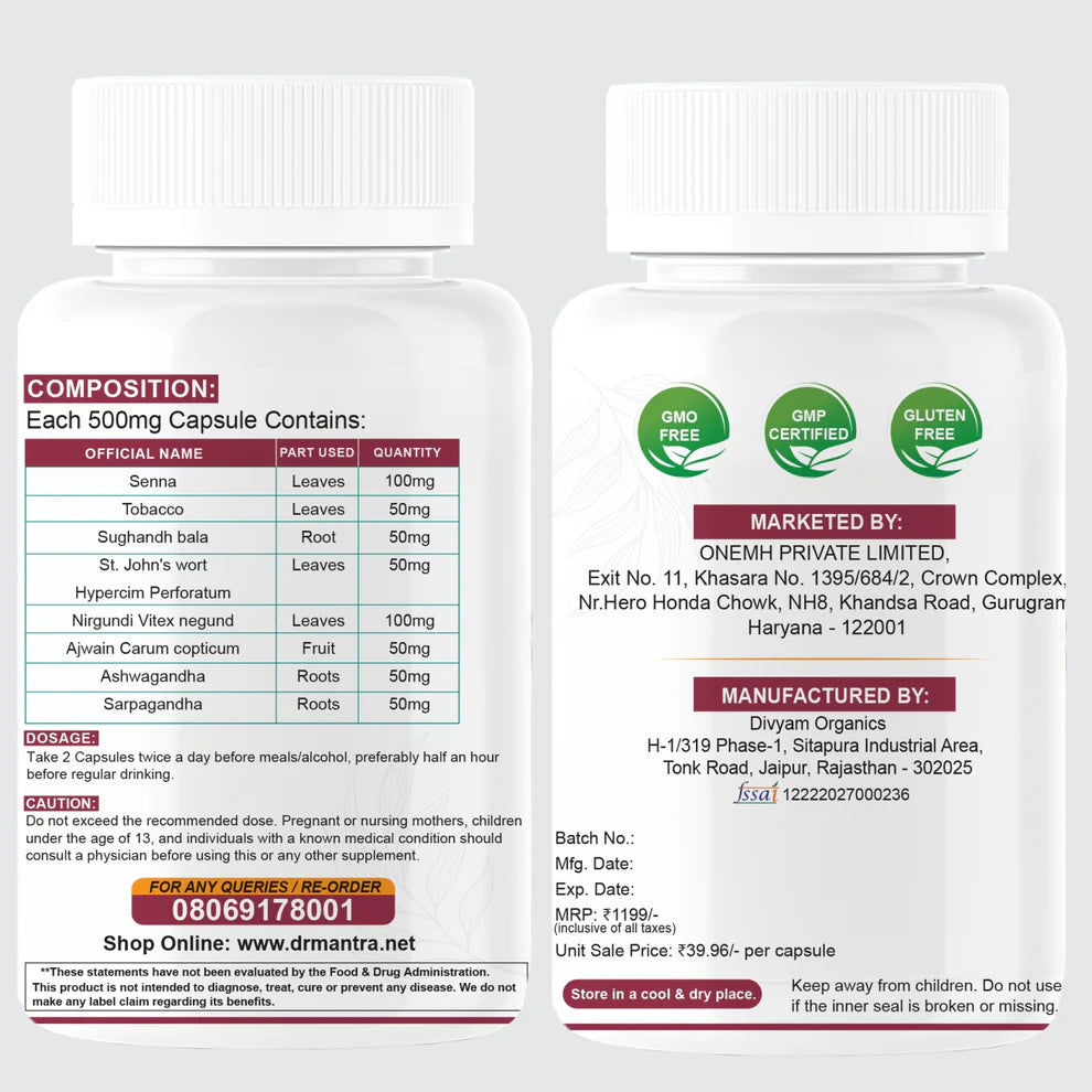 Dr Mantra Alcoclear Capsules for Alcohol Anti-addicton| 30 Capsules