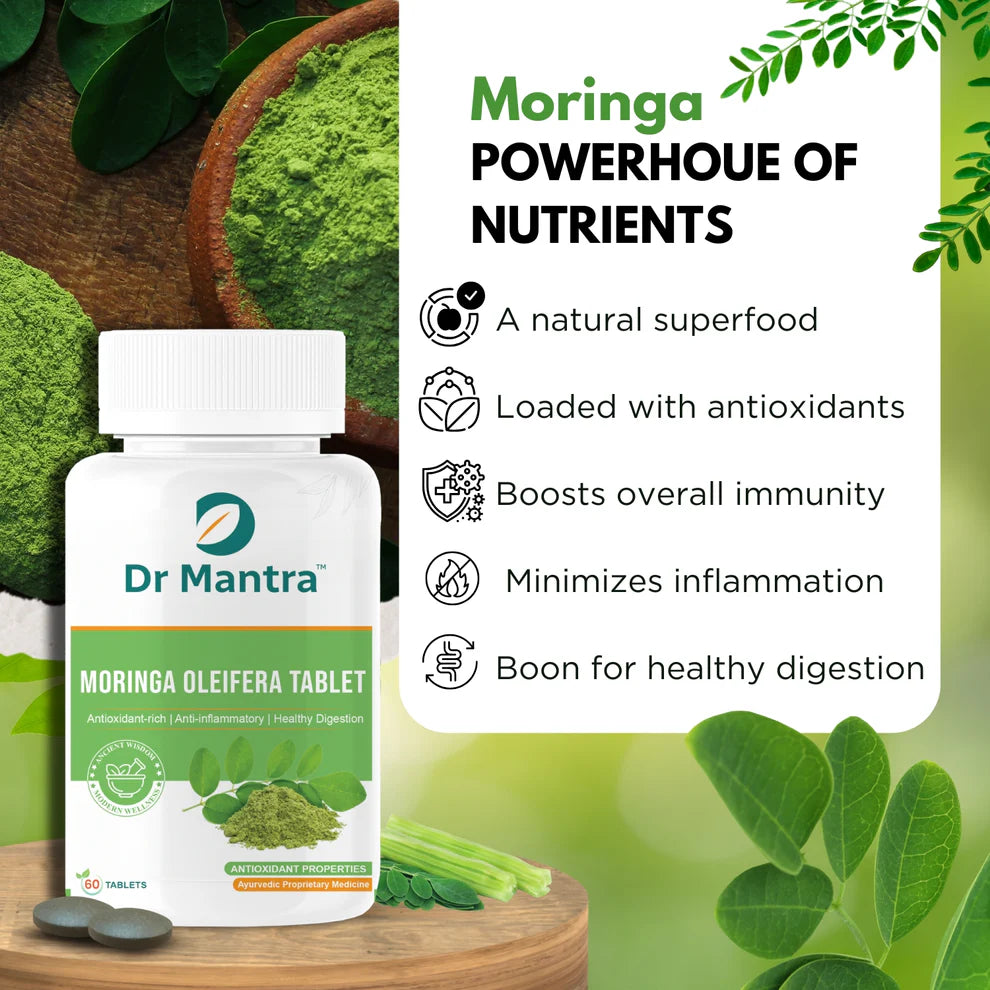 Dr Mantra Moringa Daily Superfood for Healthy Digestion & Weight Loss| 60 Tablets