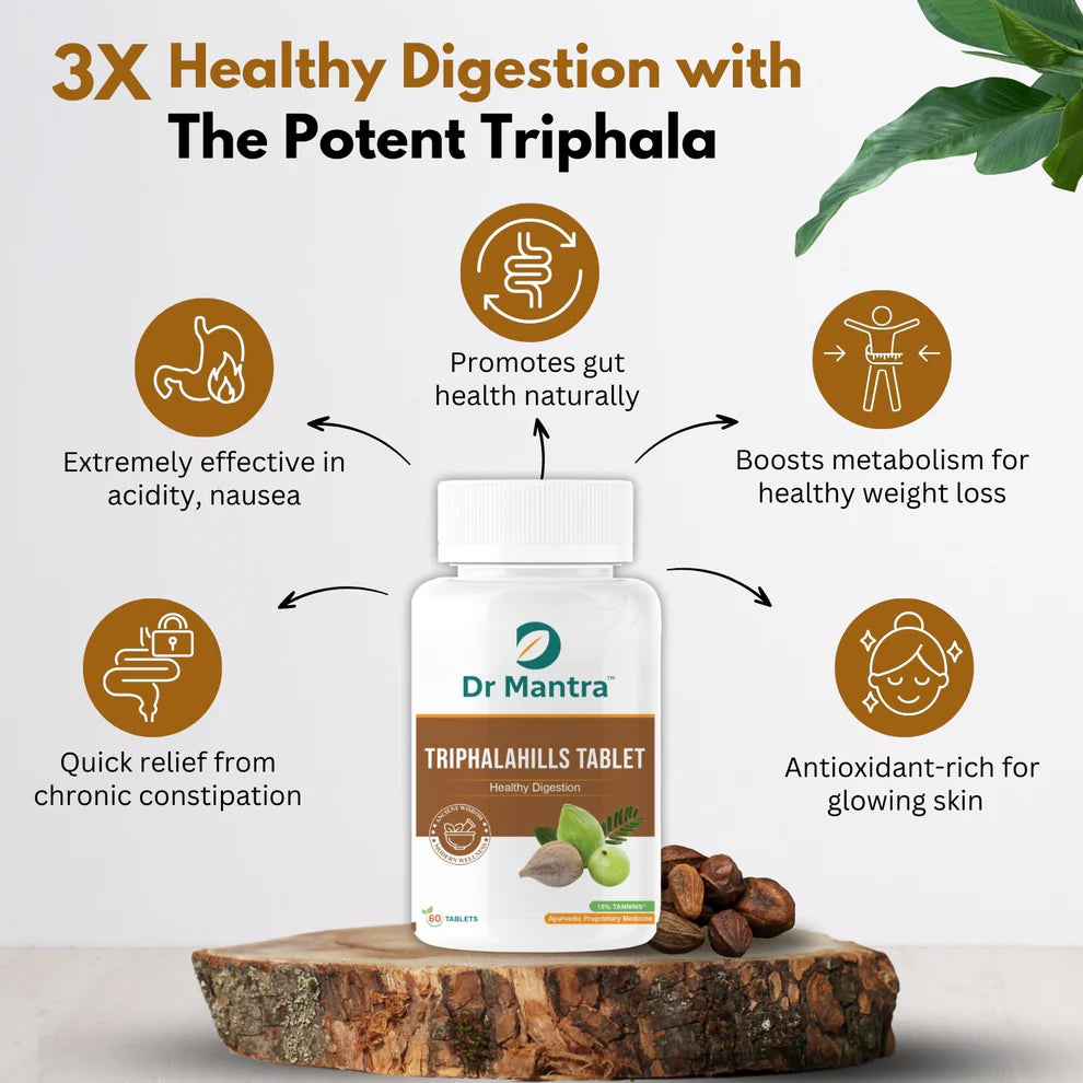 Dr Mantra Triphala Tablets for Healthy Digestion & Constipation Relief| 30 Tablets