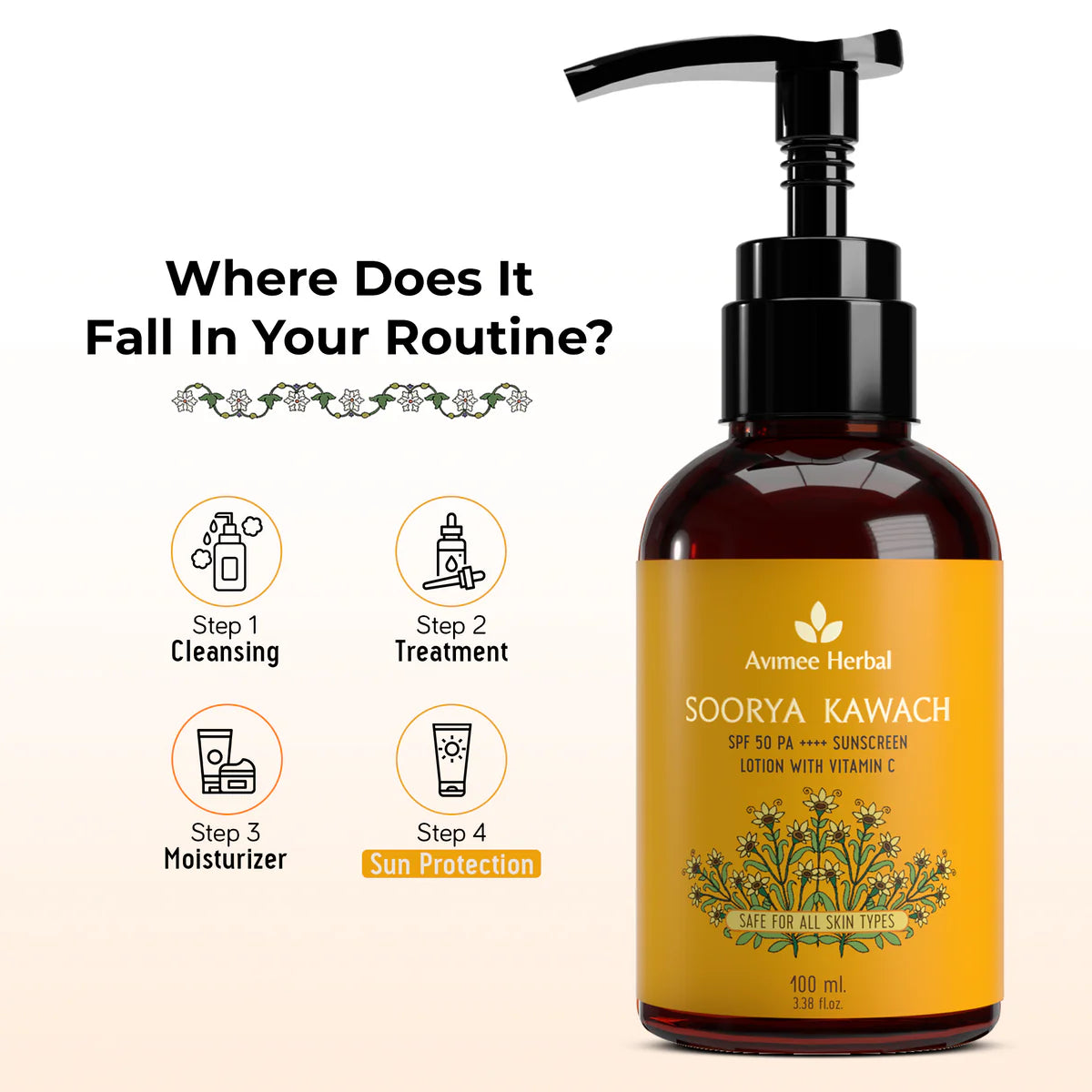 Avimee herbal Soorya Kawach SPF 50 PA++++ Vitamin C Sunscreen Lotion