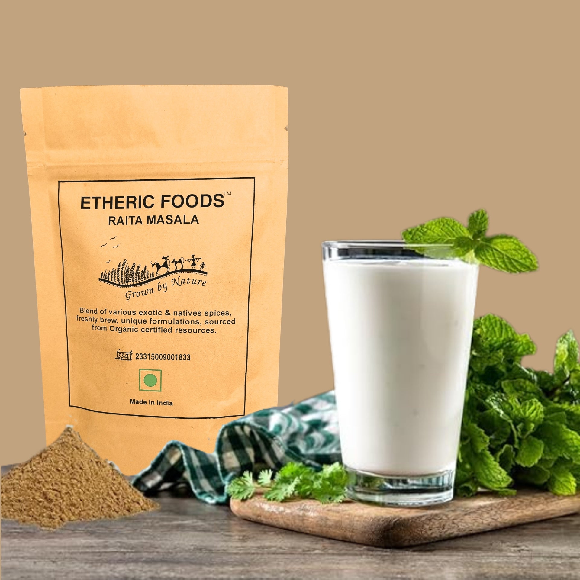 Etheric Foods Pure Organic Raita & Dahi Vada Masala (Twin Pack) Jeera Infused Authentic Traditional Masala Seasoning Mix Powder, No Preservatives | Chaas / Buttermilk Masala (2X100= 200 gms)