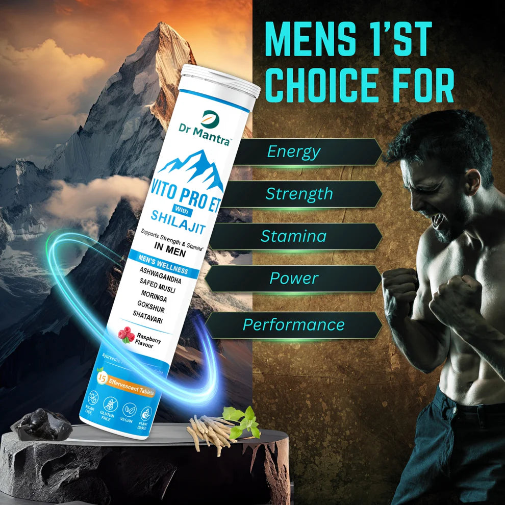Dr Mantra Vito Pro ET Effervescent Tablets with Shilajit for Men's Health & Wellness| 15 Tablets