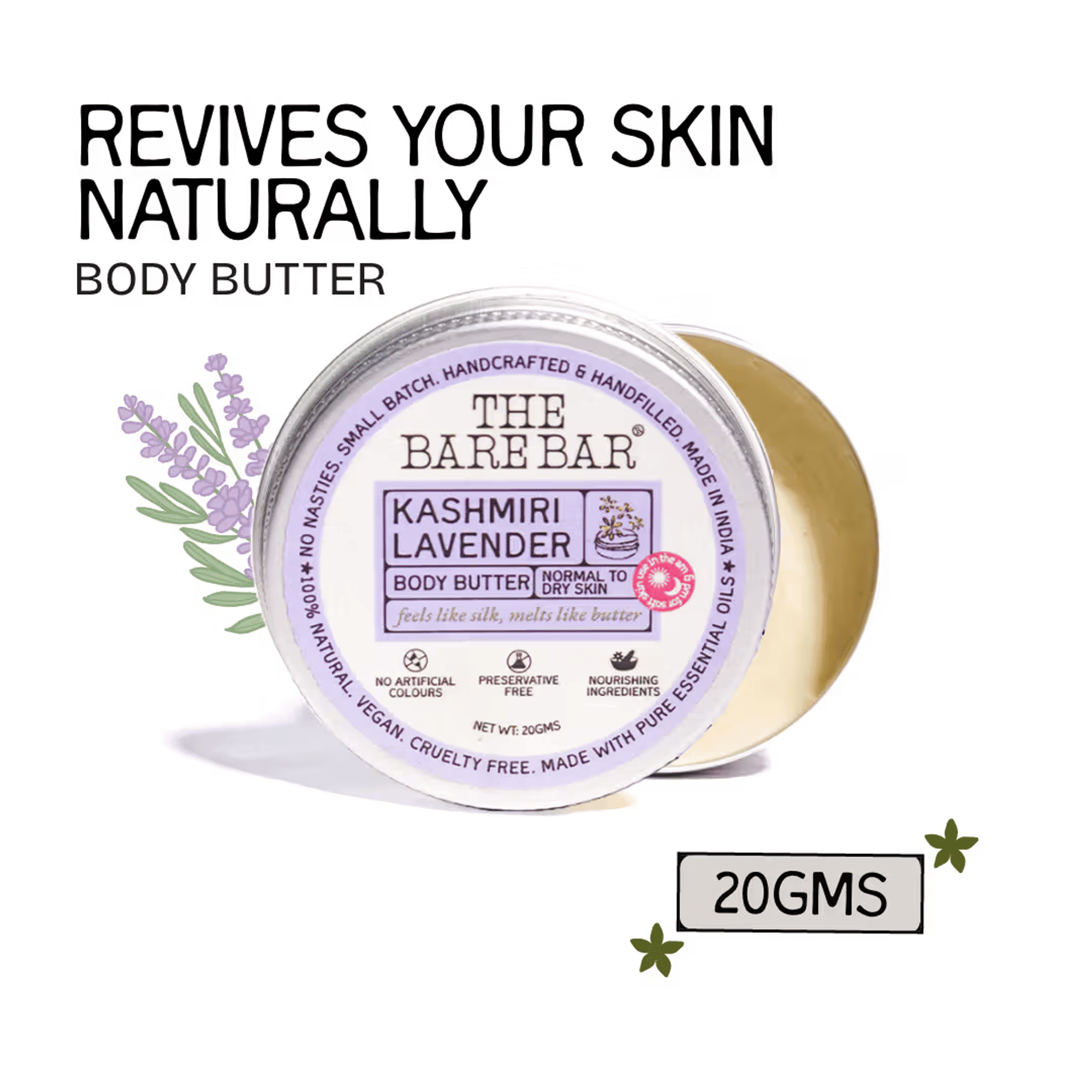 The Bare Bar Kashmiri Lavender Body Butter - Calming Body Cream With Shea And Mango Butters