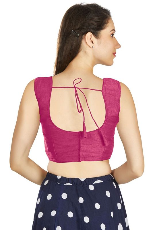 Aastha fashion Pink Art Silk Pleated Boat Neck Blouse Work Plain