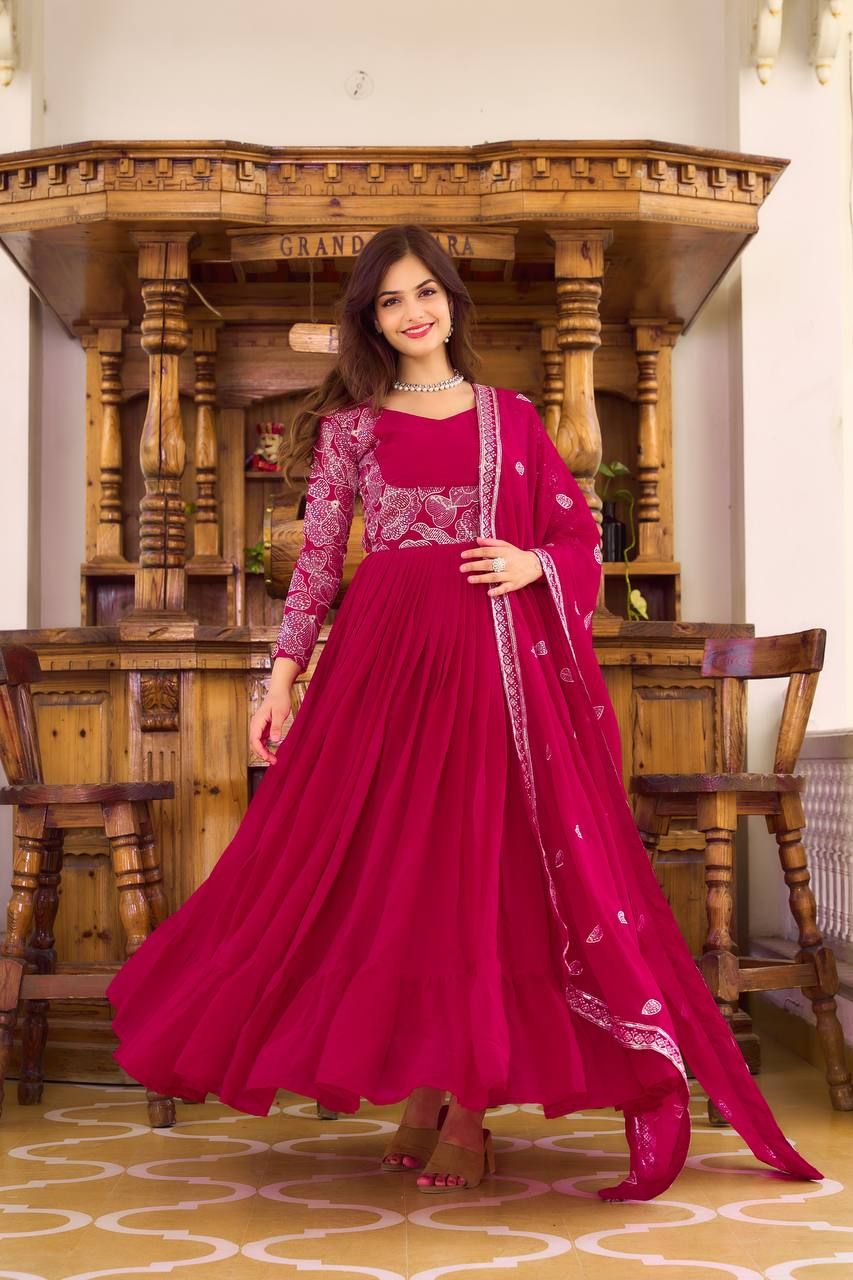 Aastha Magenta Fox Georgette with Micro Cotton Heavy sequence Embroidery Work