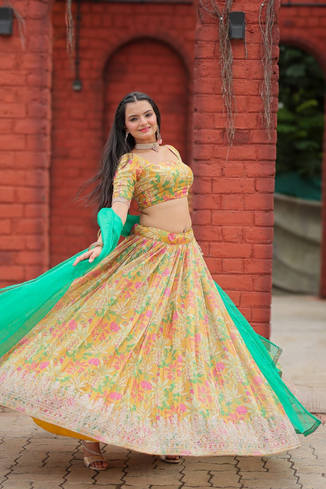 Aastha fashion multi color viscose tebbi organza lehanga blouse fabric embroidery work