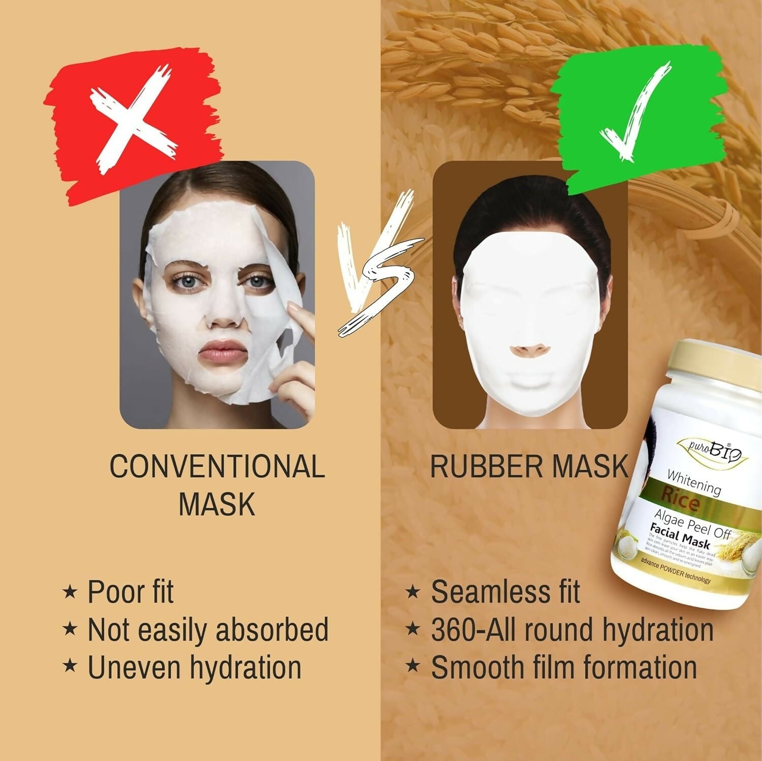 Purobio Algae Peel off Face Mask Whitening Rice Facial Mask