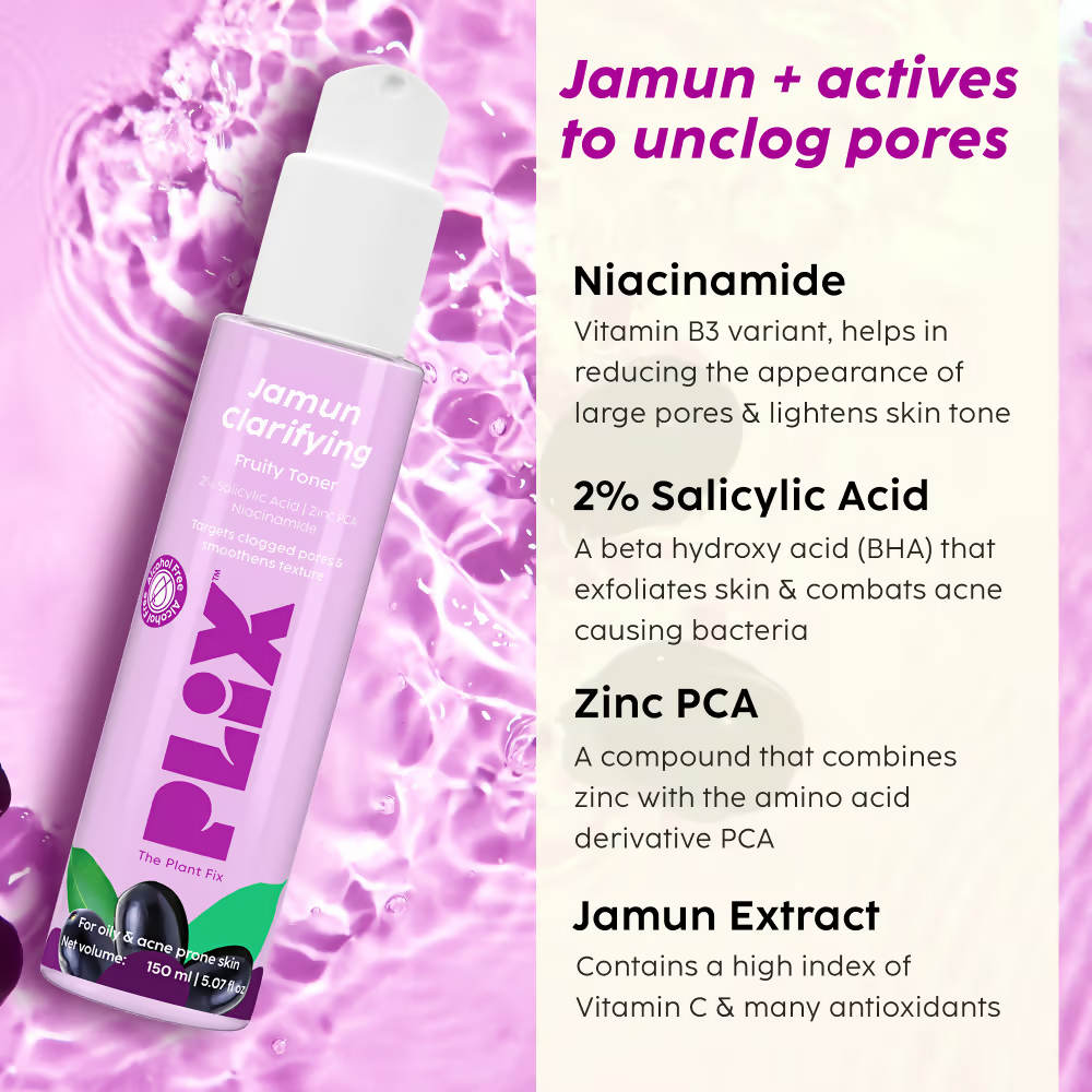 PLIX The Plant Fix - Jamun Active Acne Regime With Cleanser & Toner To Unclog Pores & Reduce Acne