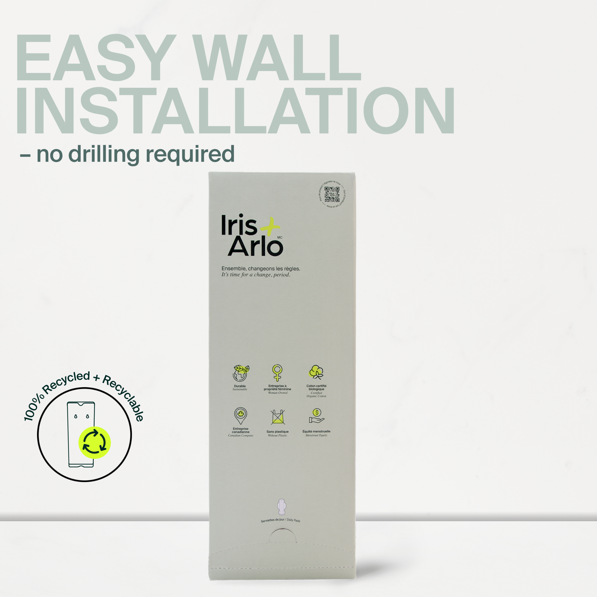 Wall-Mounted Cardboard Dispenser, 100% Organic Cotton Daily Pads