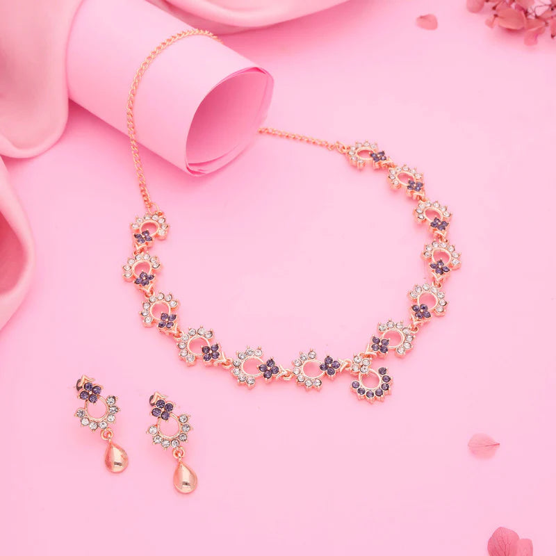 Tehzeeb Creation gold pleated lavender diamond nacklace with earrings THZ300