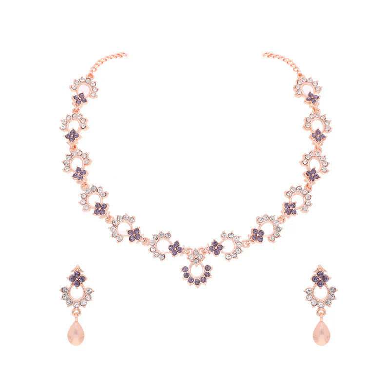 Tehzeeb Creation gold pleated lavender diamond nacklace with earrings THZ300