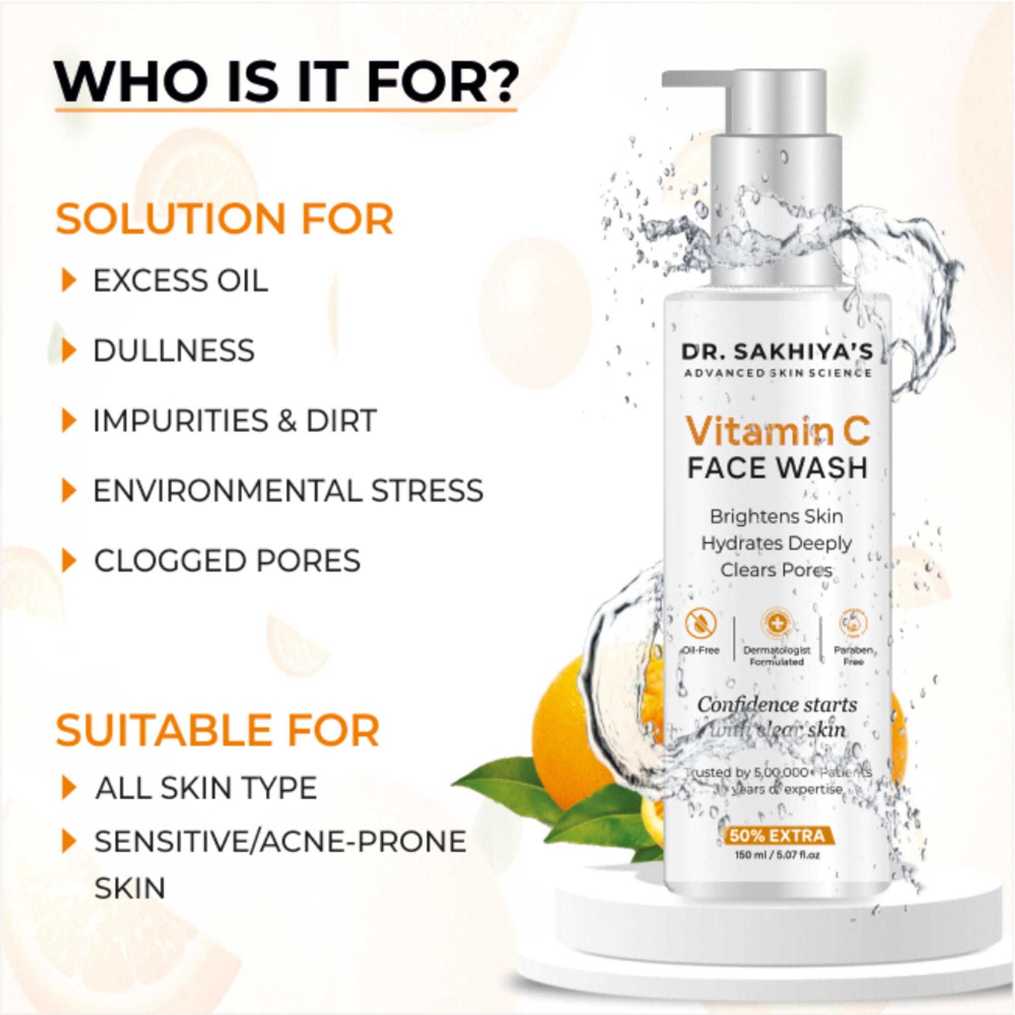 Dr.Sakhiya Vitamin C Face Wash Daily Glowing and Brightening Cleanser with Antioxidants