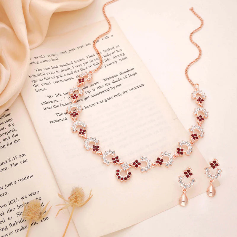 Tehzeeb Creation gold pleated maroon diamond nacklace with earrings THZ301