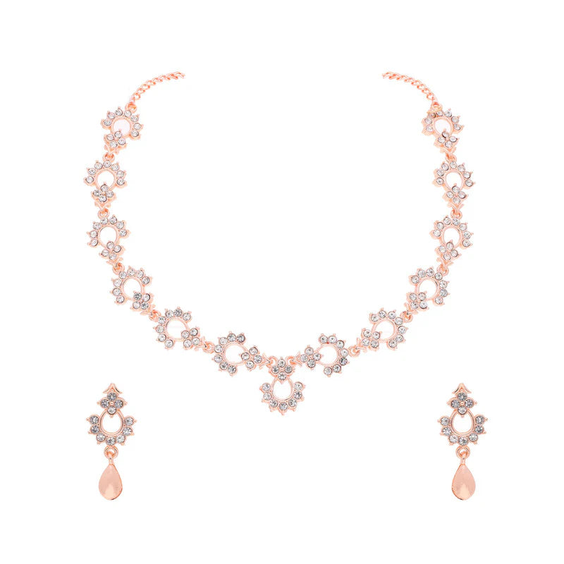 Tehzeeb Creation gold pleated white diamond nacklace with earrings THZ303