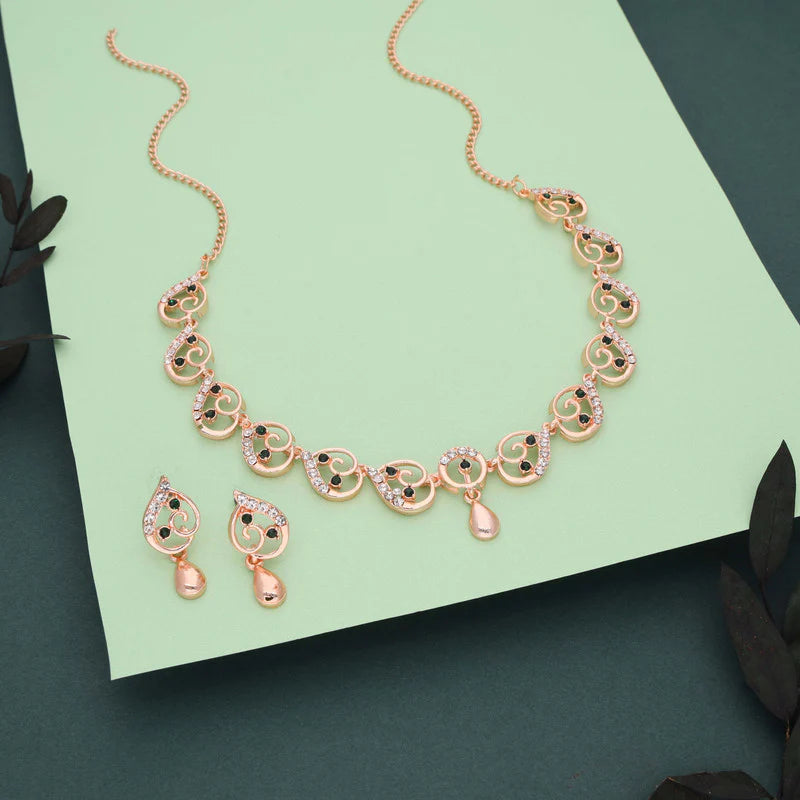 Tehzeeb Creation brass rose gold pleated green colour nacklace with earrings