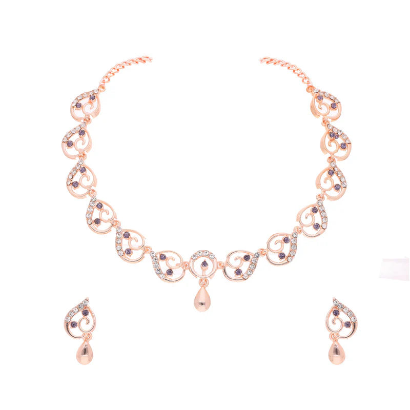 Tehzeeb Creation brass rose gold pleated lavender colour nacklace with earrings THZ307