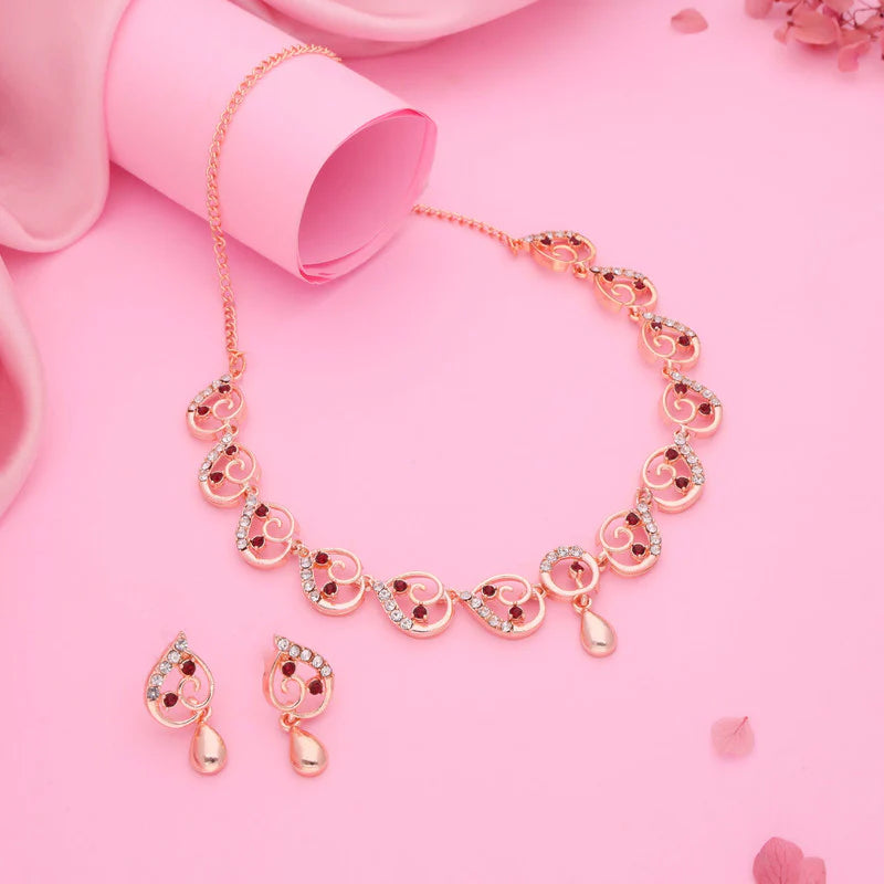 Tehzeeb Creation brass rose gold pleated maroon colour nacklace with earrings THZ308