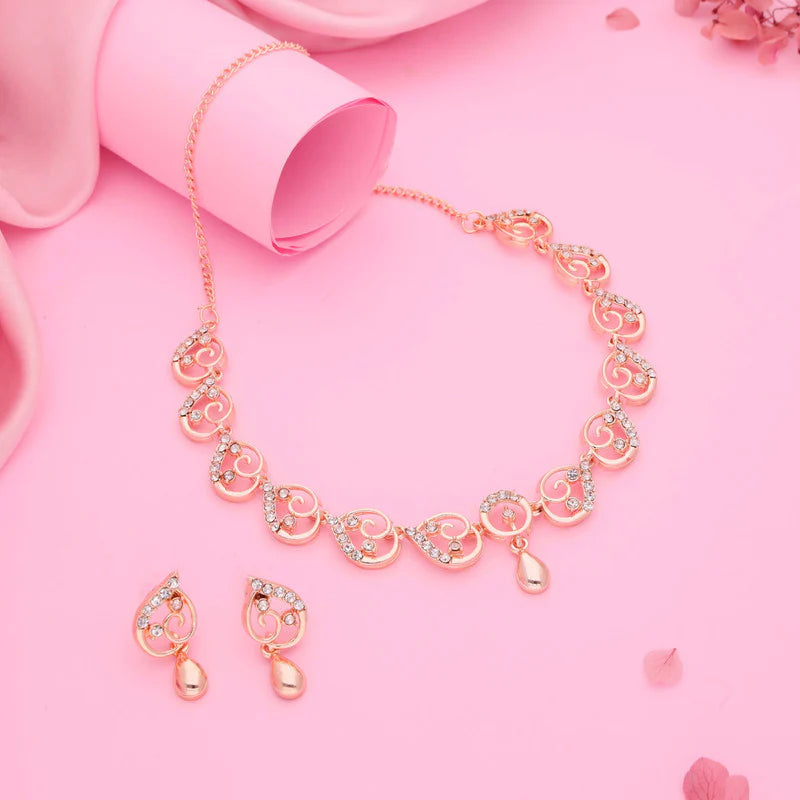 Tehzeeb Creation brass rose gold pleated white colour nacklace with earrings THZ310