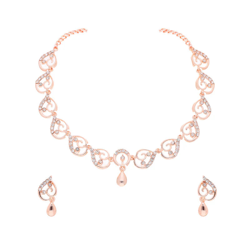 Tehzeeb Creation brass rose gold pleated white colour nacklace with earrings THZ310