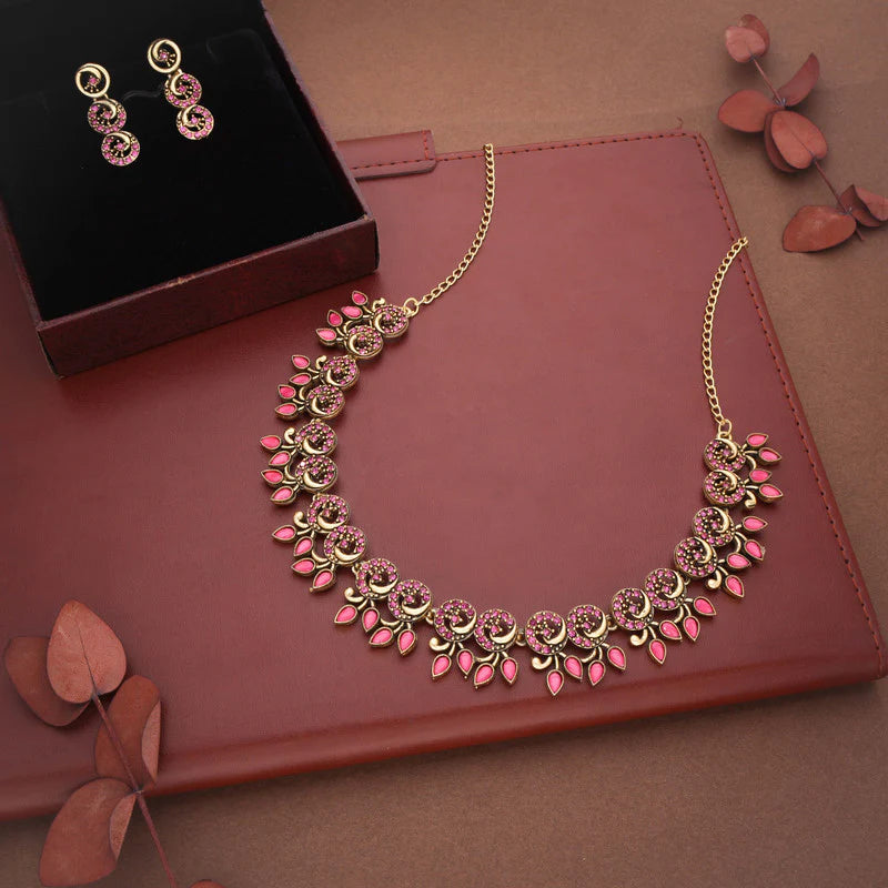 Tehzeeb Creation gold pleate pink colour choker set THZ313