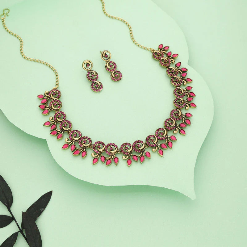 Tehzeeb Creation gold pleate pink colour choker set THZ313