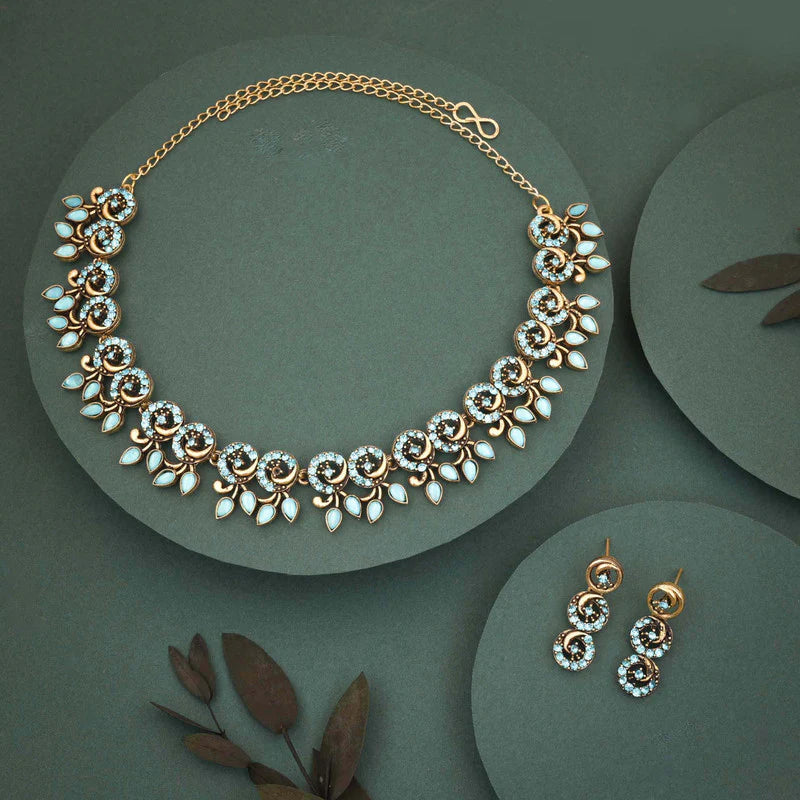 Tehzeeb Creation gold pleate sky blue colour choker set THZ314