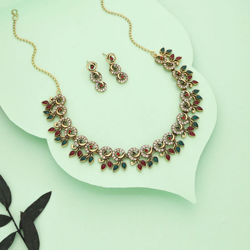 Tehzeeb Creation gold pleate maroon & green colour choker set THZ316