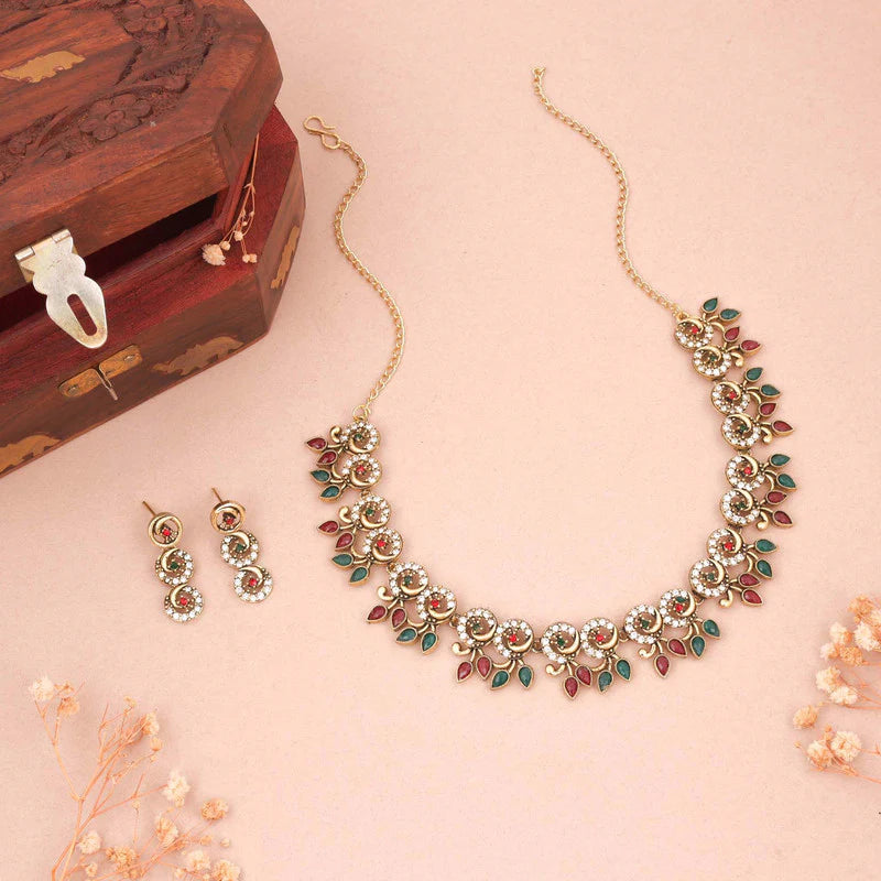 Tehzeeb Creation gold pleate black colour choker set THZ317