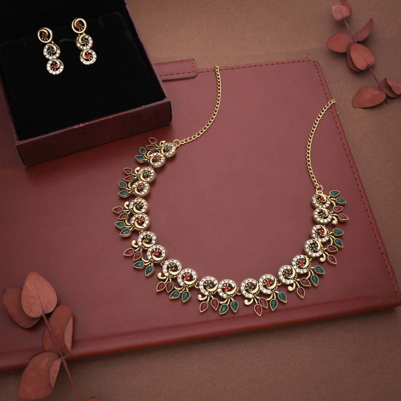 Tehzeeb Creation gold pleate black colour choker set THZ317