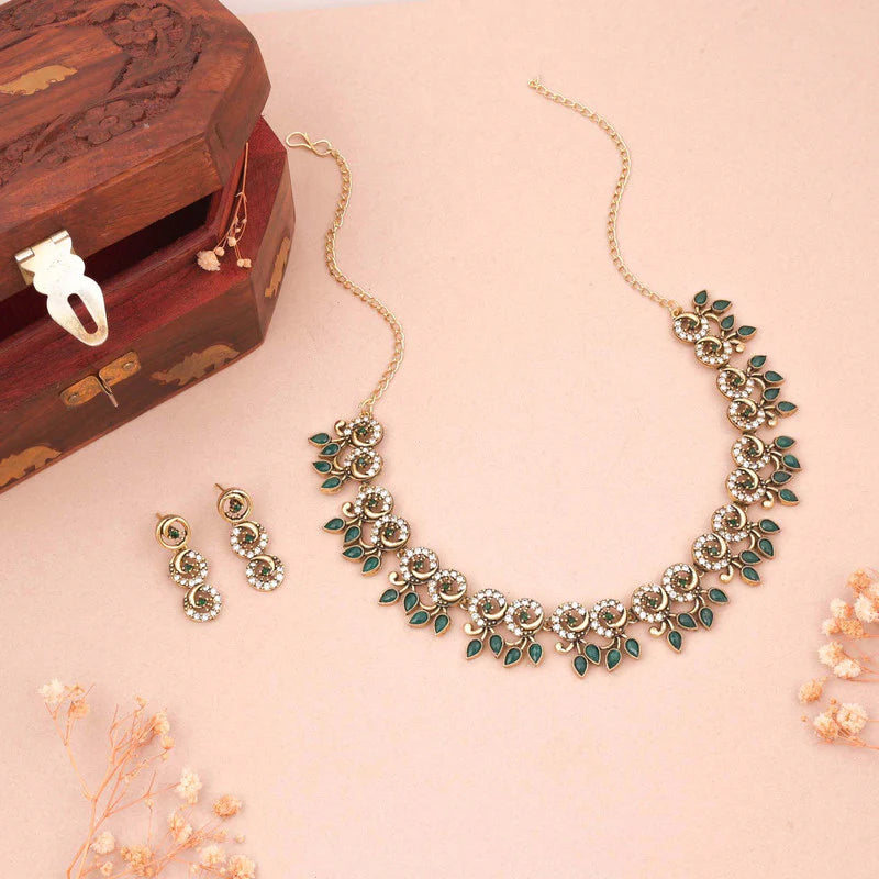 Tehzeeb Creation gold pleate green colour choker set THZ311