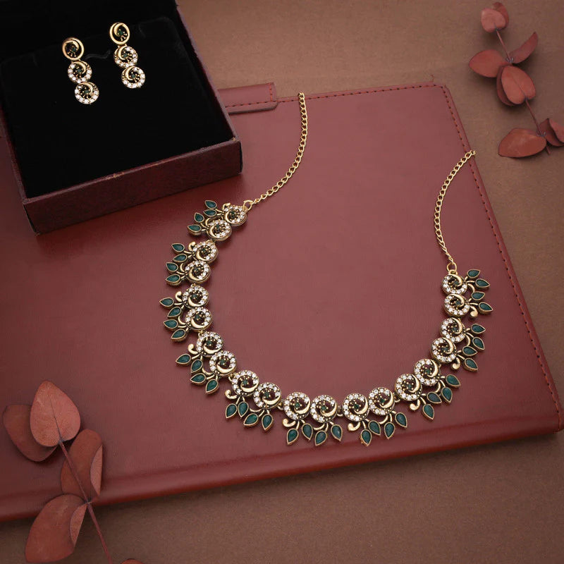 Tehzeeb Creation gold pleate green colour choker set THZ311